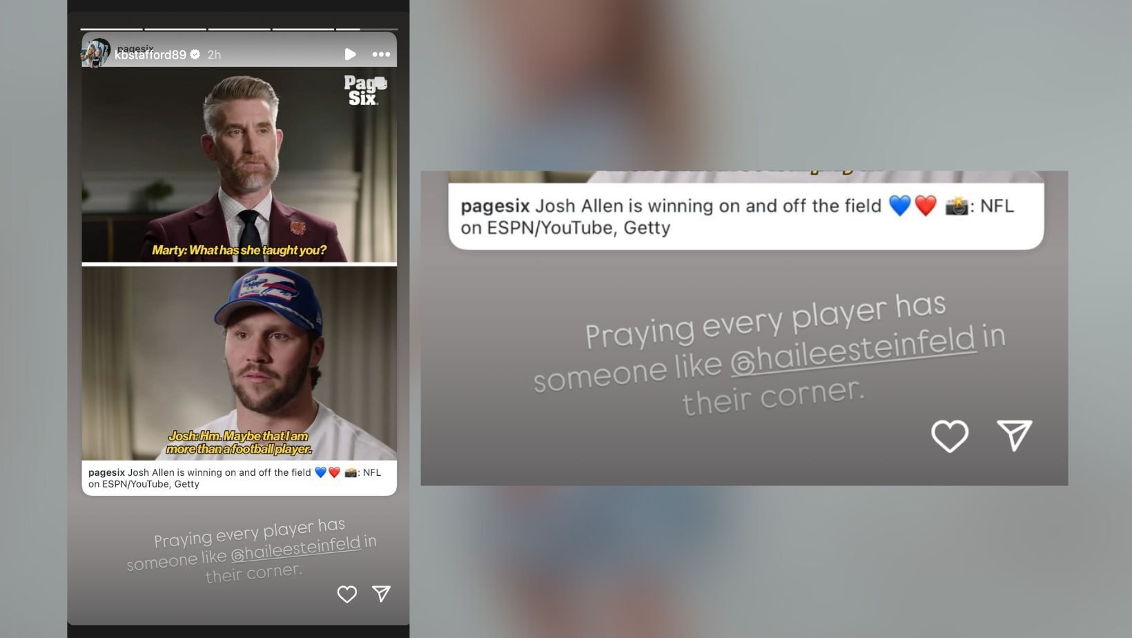 Josh Allen&#039;s wife Hailee Stenfield gets huge shoutout from Matthew Stafford&#039;s wife Kelly (Image Credit: Kelly/IG)
