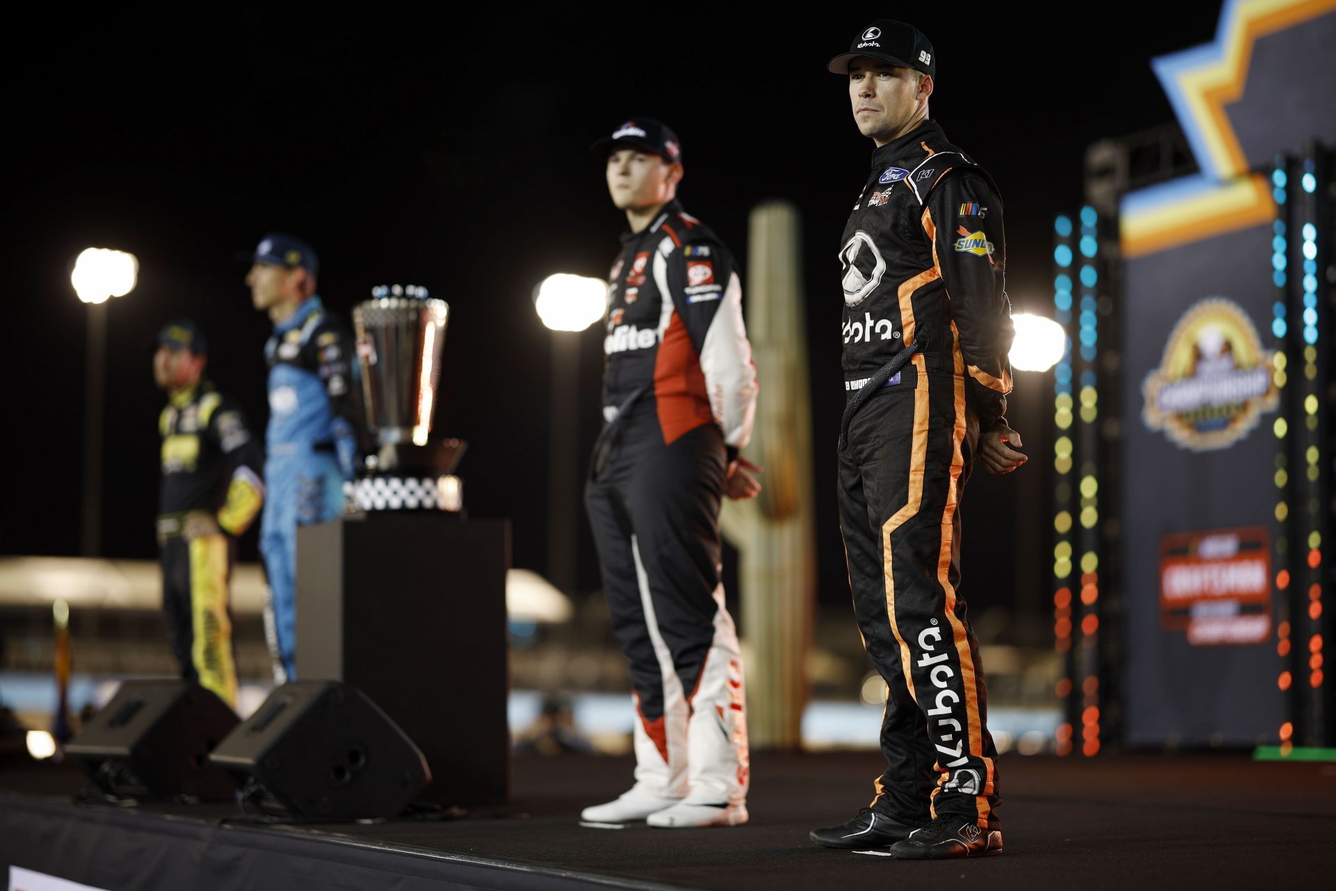 (L-R) 2023 NASCAR Truck Championship 4 drivers: Grant Enfinger, Carson Hocevar, Corey Heim, and Ben Rhodes. Source: Getty