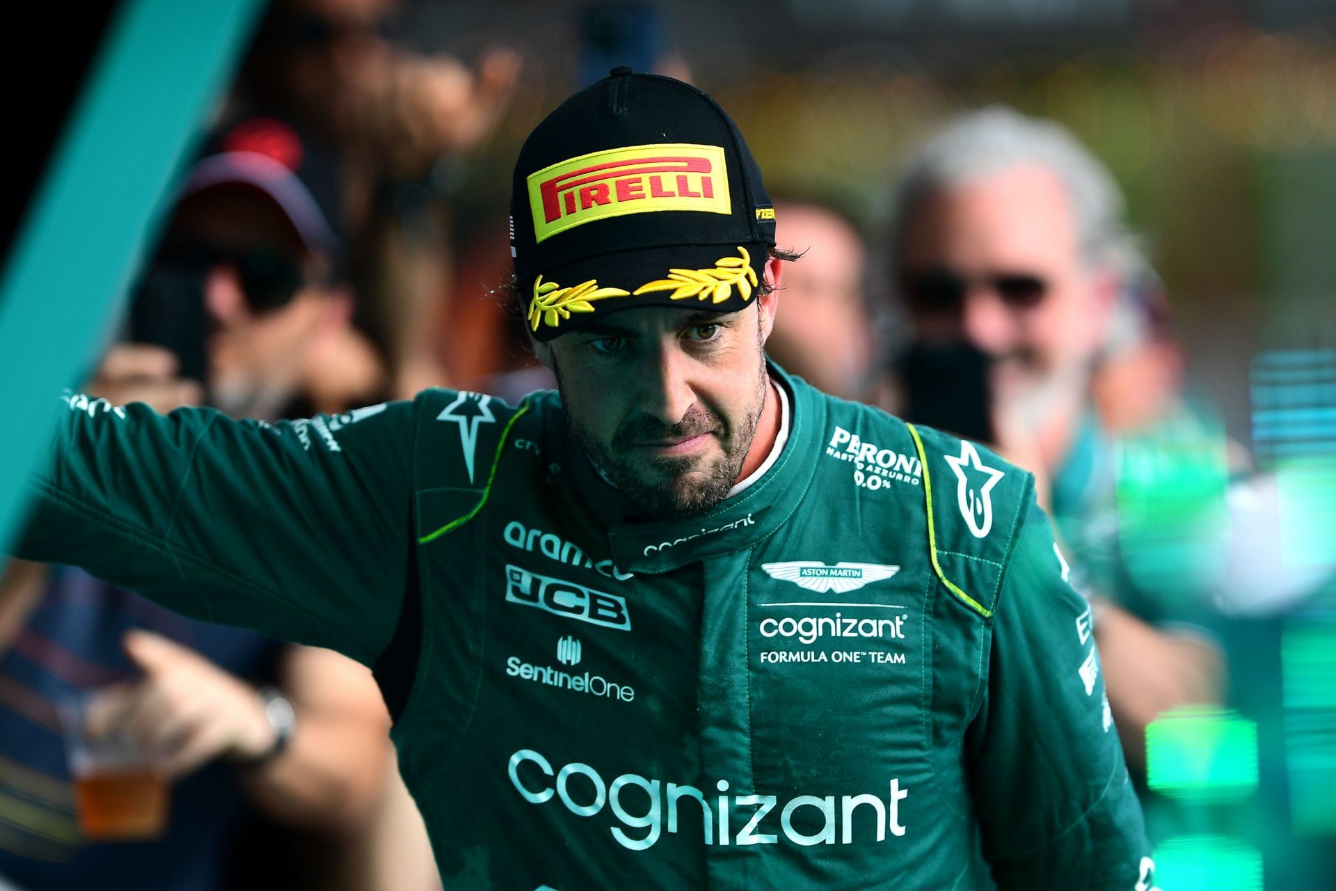 Fernando Alonso of Aston Martin F1 Team celebrates after the 2023 Miami Grand Prix. Source: Getty