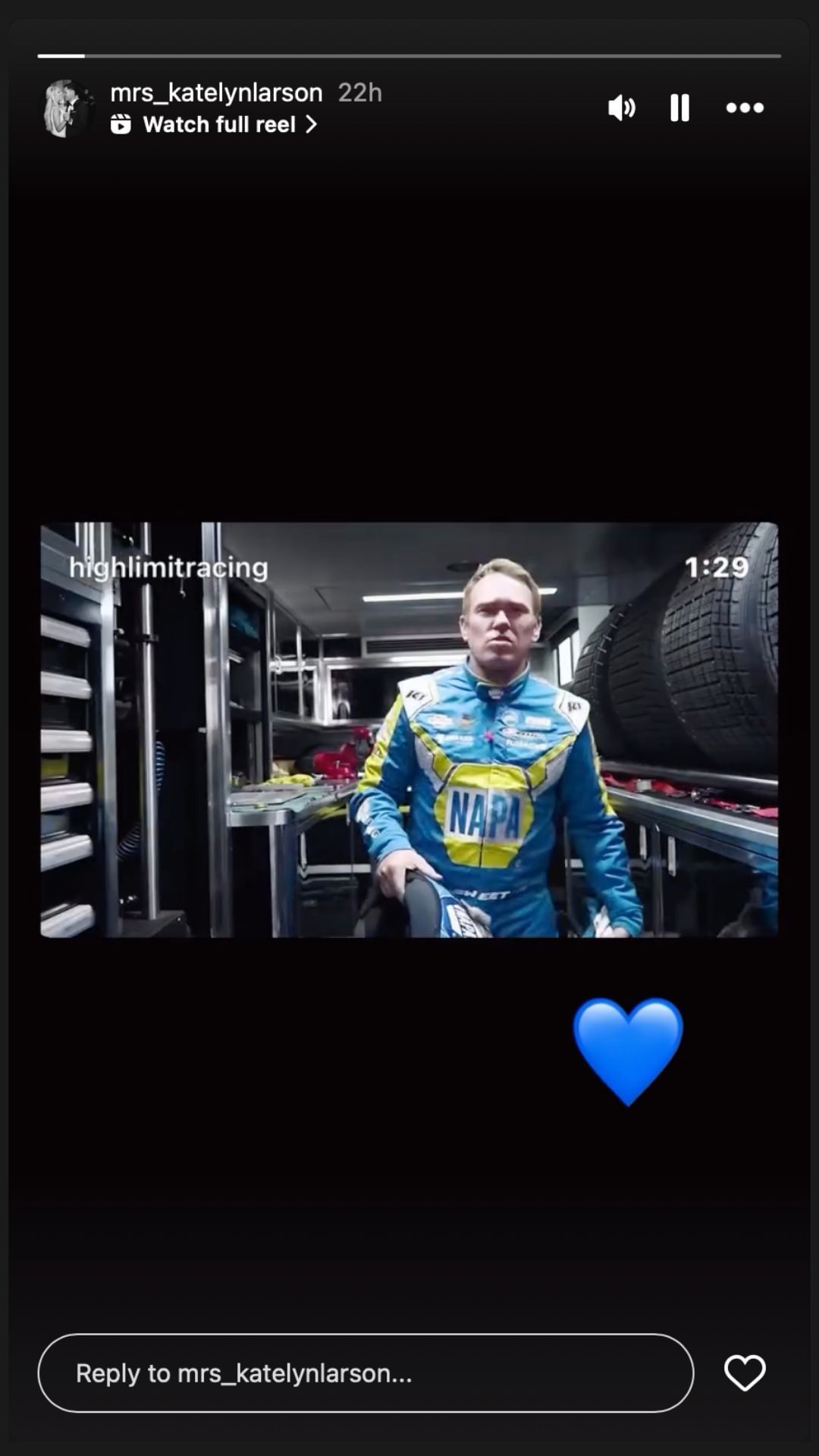 Katelyn Larson on Brad Sweet&#039;s tribute video from High Limit Racing - Source: @mrs_katelynlarson via @highlimitracing on Instagram