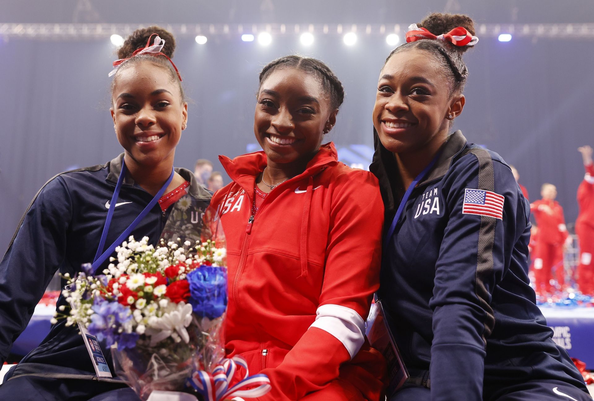 Zoe Miller (L) and Biles (C) at 2021 U.S. Olympic Trials - Gymnastics. Source: Getty