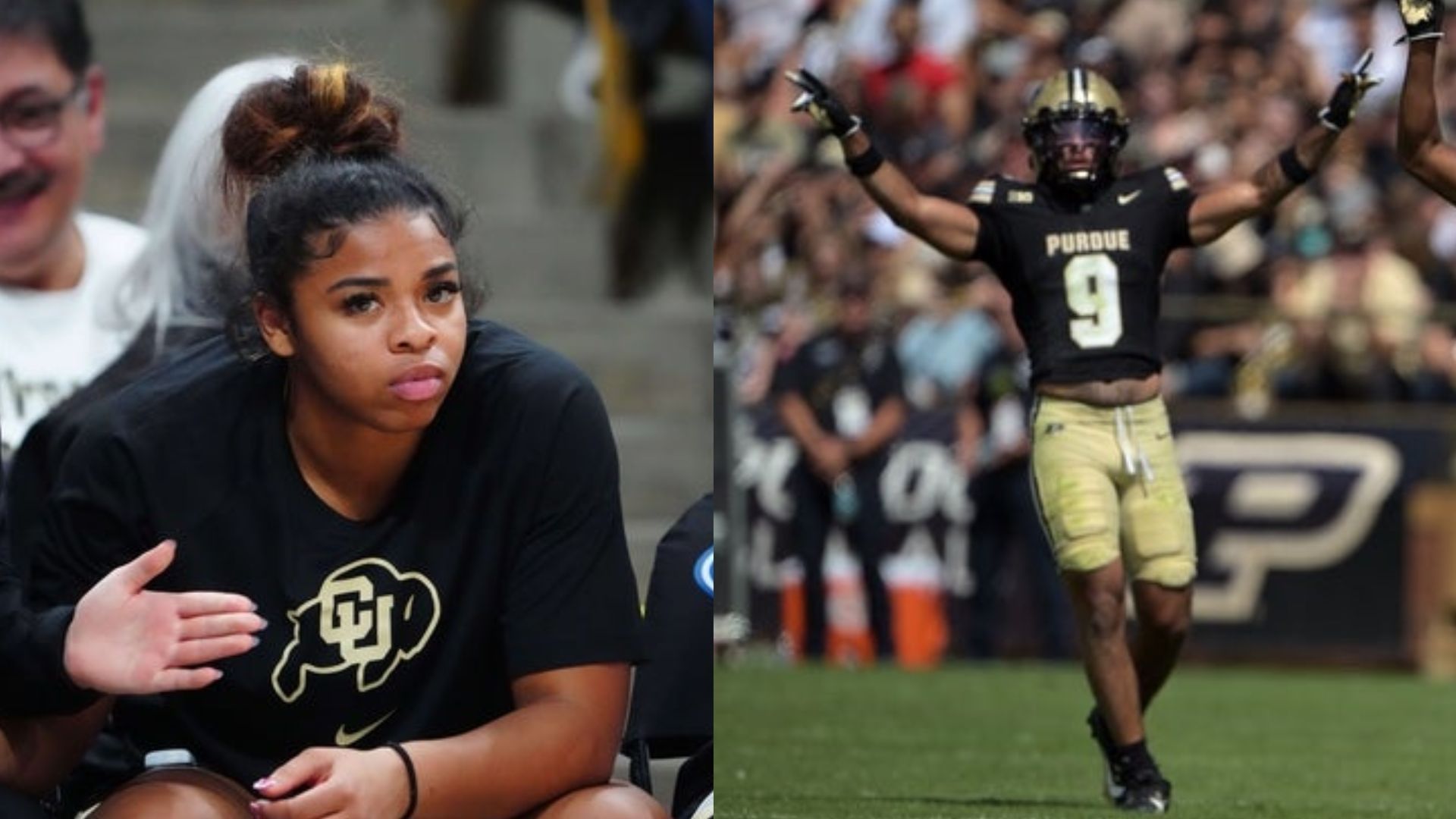 Shelomi Sanders and Purdue safety Myles Slusher