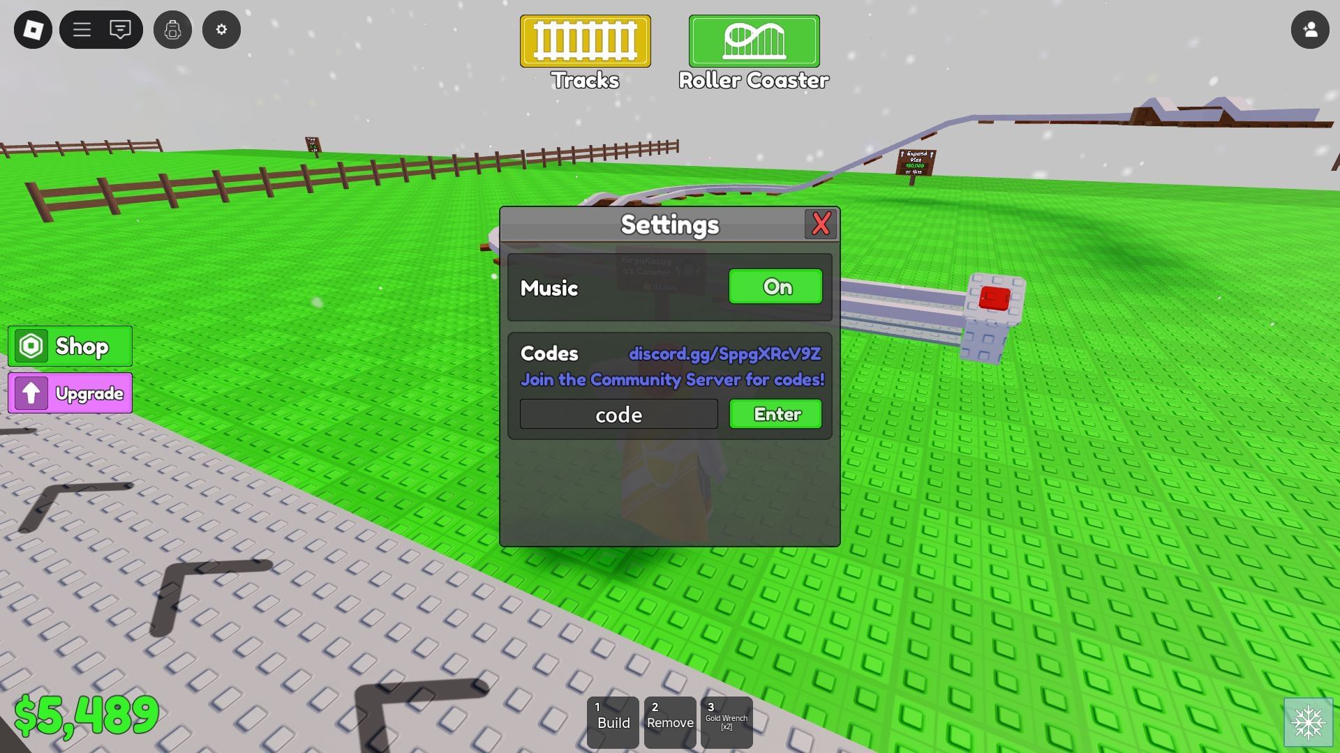 Kódy pro odstraňování problémů v Build a Roller Coaster (obrázek přes Roblox)