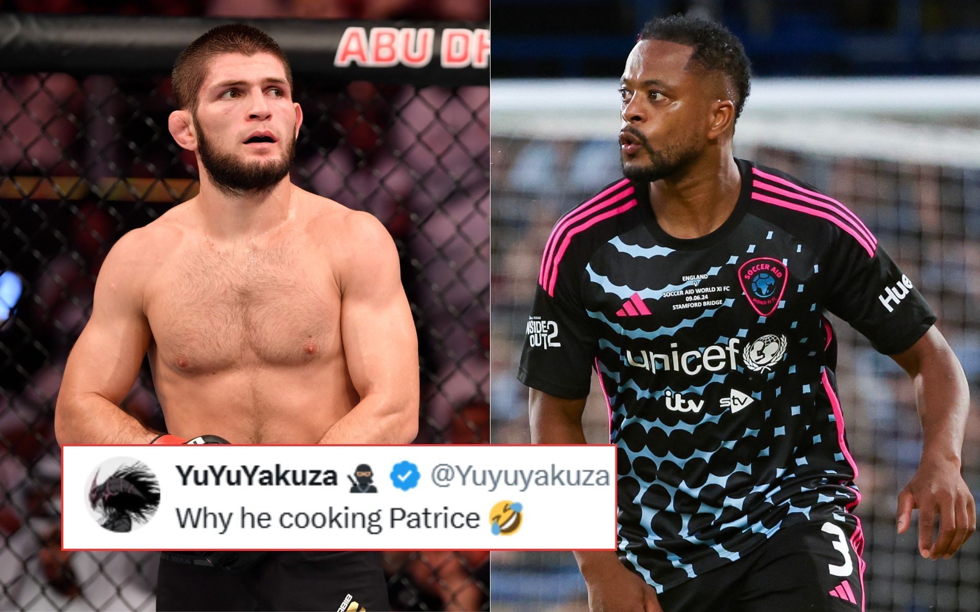 Khabib Nurmagomedov (left) was set to train Patrice Evra (right) for his MMA debut. [Images courtesy: Getty Images]