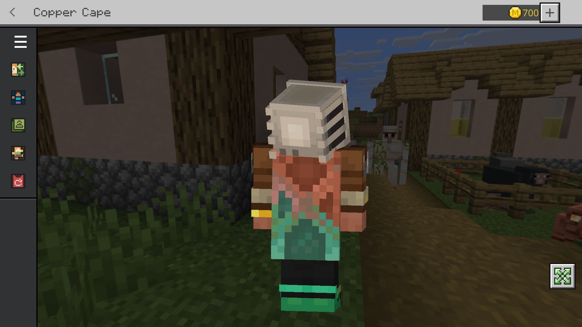Once claimed, the copper cape in Minecraft can be equipped from the dressing room (Image via Sportskeeda Gaming || Mojang Studios)