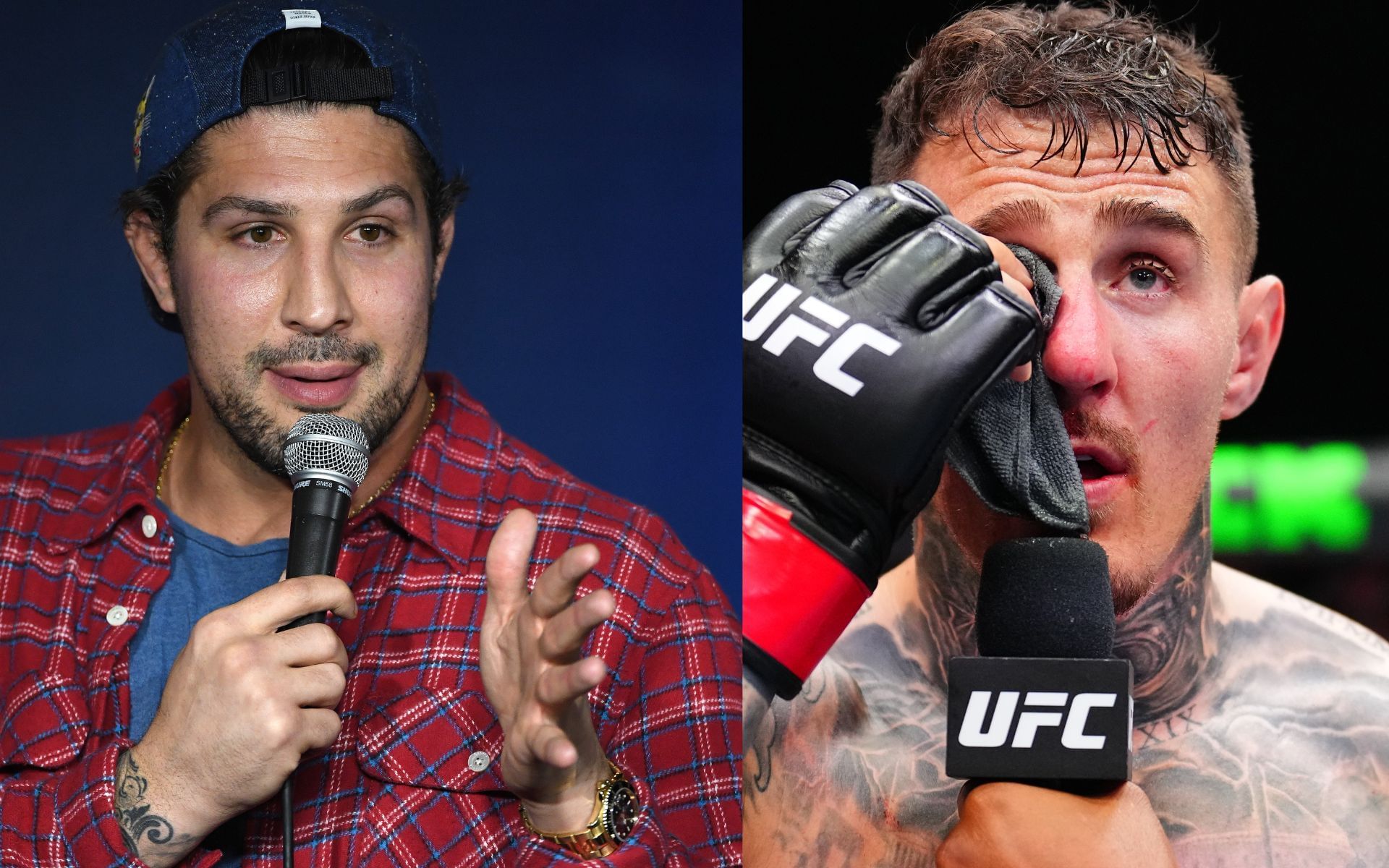 Brendan Schaub (left) defends Tom Aspinall (right). [Images courtesy: Getty]