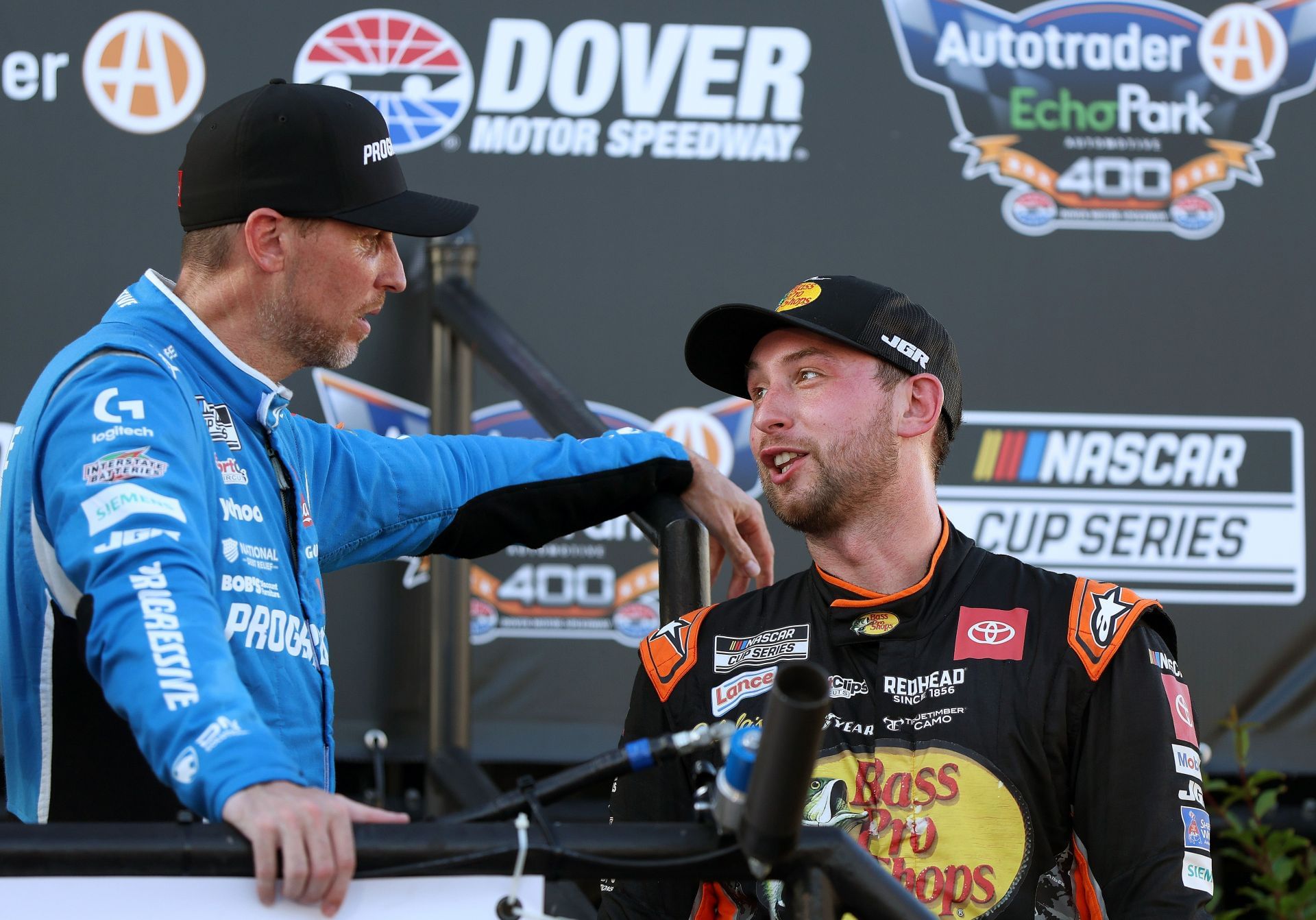 Denny Hamlin (L) and Chase Briscoe at Dover Motor Speedway. Source: Getty