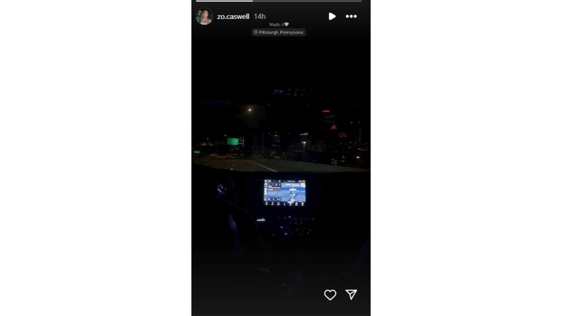 Zo Caswell shared a look at her journey to Pittsburgh. (Photo via Zo Caswell&#039;s Instagram Story)