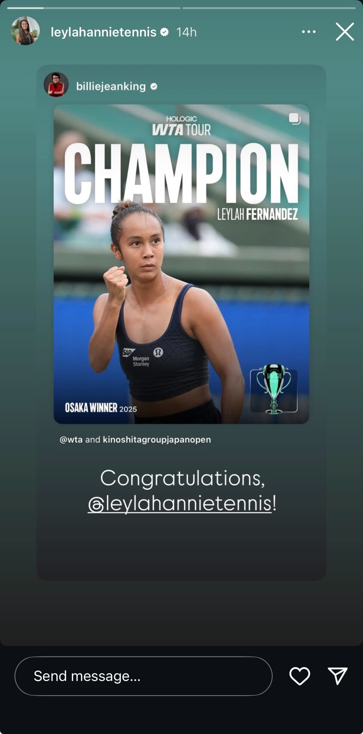 Leylah Fernandez&#039;s Instagram story