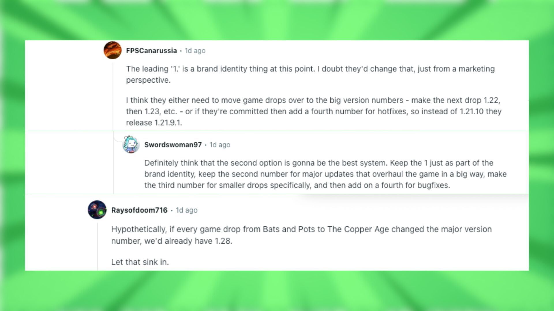 Redditors come up with better naming suggestion for Minecraft versions (Image via Reddit)