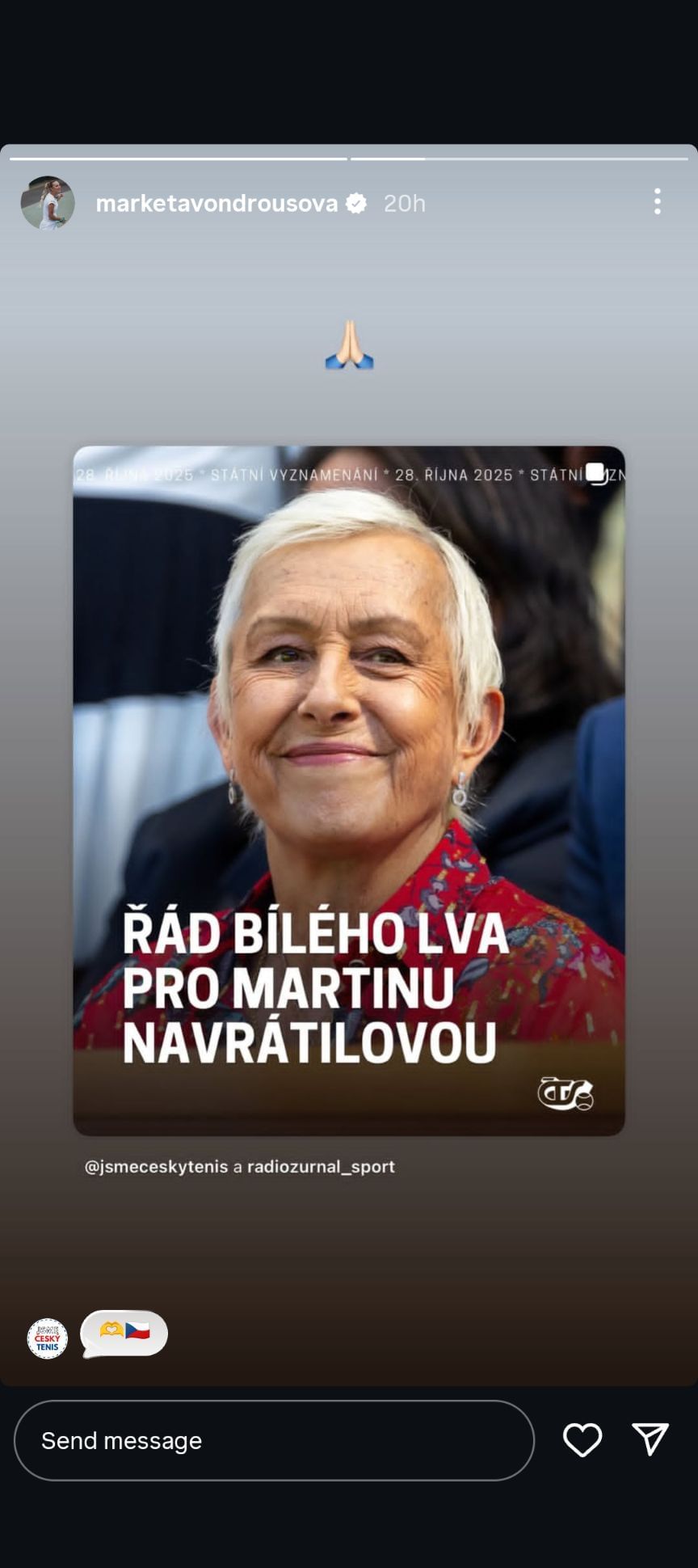 Marketa Vondrousova&#039;s Instagram Story (Source: Instagram/marketavondousova)