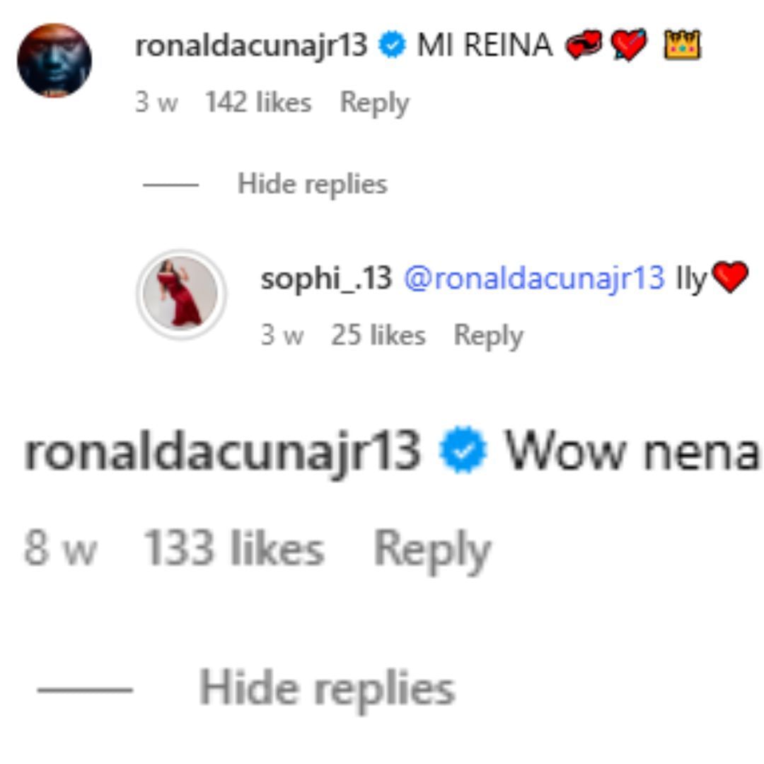 Ronald Acuna Jr.reacted to his sister, Sofia&#039;s posts. (sophi_.13/Instagram)