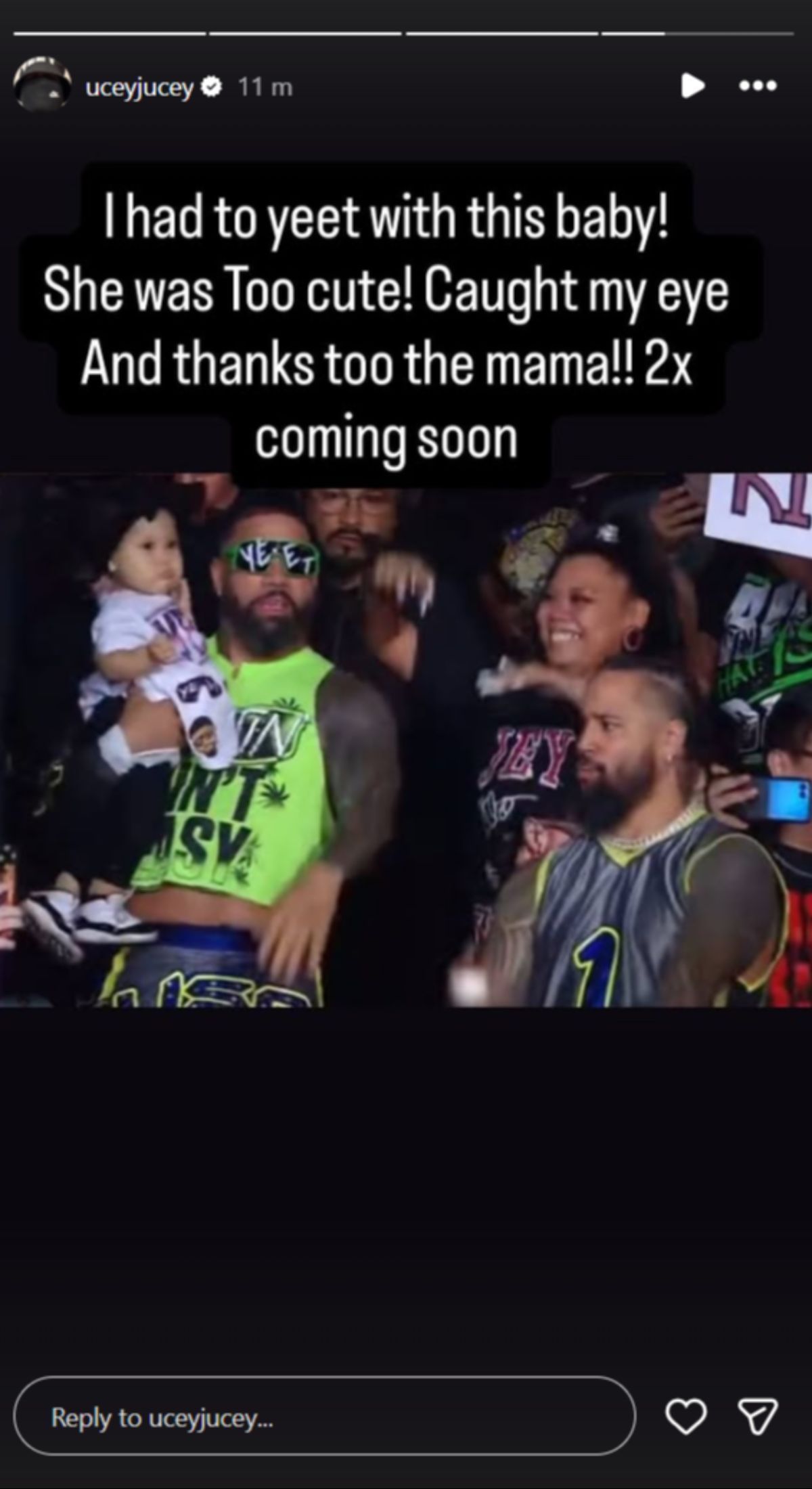 Jey Uso explains why &#039;he had to yeet&#039; with a baby. (Picture credit: WWE star&#039;s Instagram)
