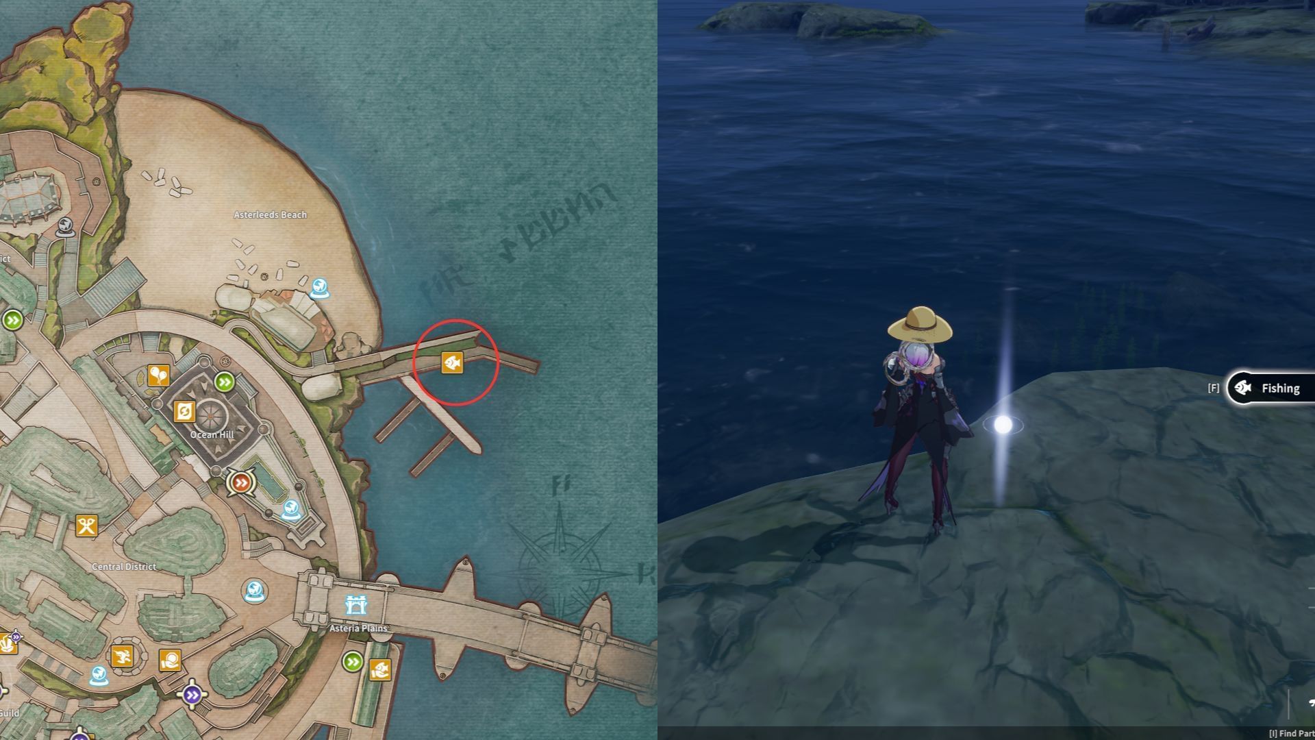 Fishing spots are marked on the map (Image via A Plus)
