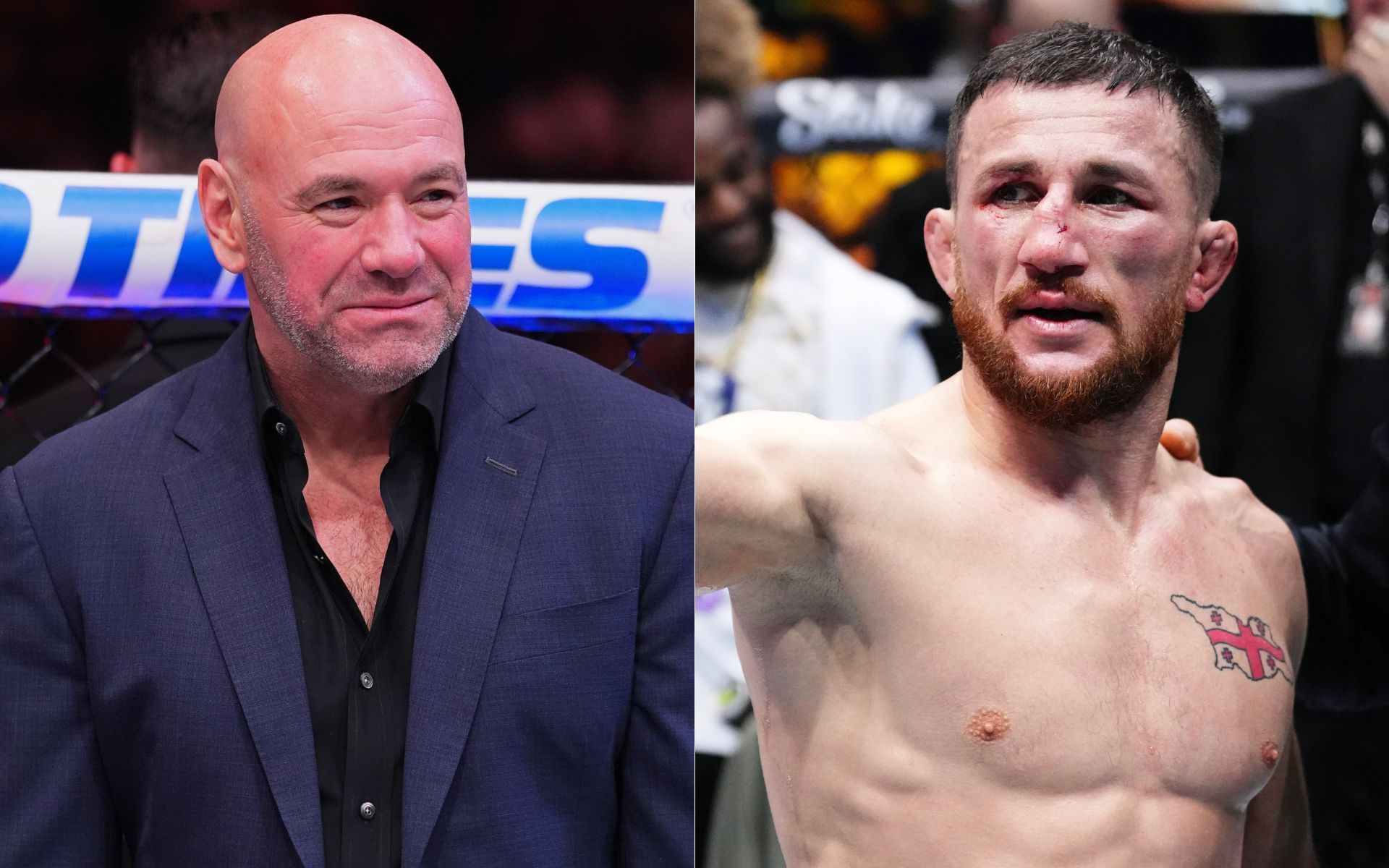 Dana White (left) applauds Merab Dvalishvili