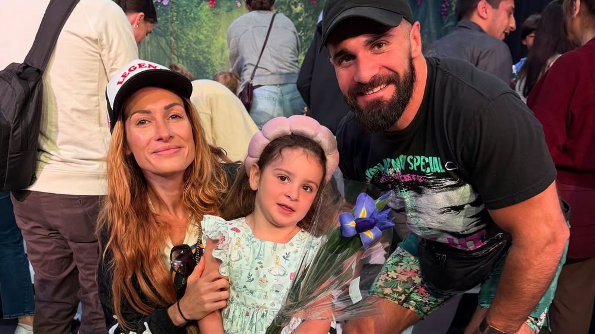 Becky Lynch and Seth Rollins with their daughter Roux. (Photo: @beckylynchwwe on IG)