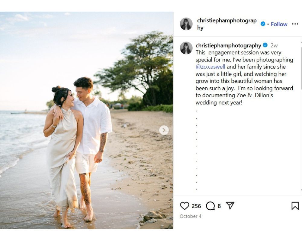 Dillon Gabriel and fianc&eacute;e Zo Caswell&rsquo;s engagement photographer reveals sweet update about their upcoming wedding [IG/@christiephamphotography]