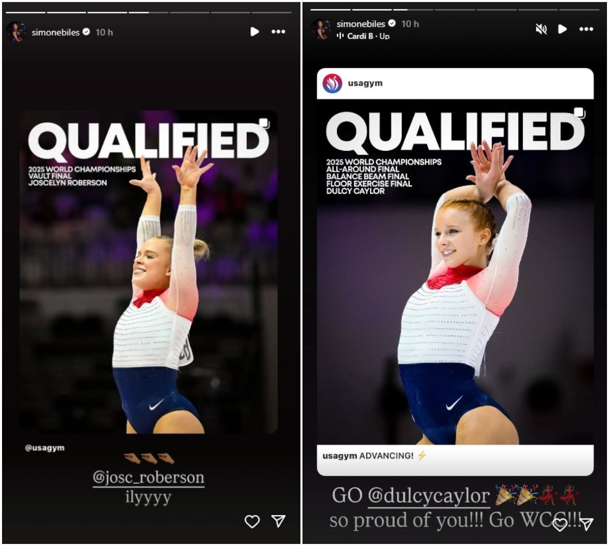 Simone Biles extends support to Joscelyn Roberson and Dulcy Caylor; Instagram - @simonebiles