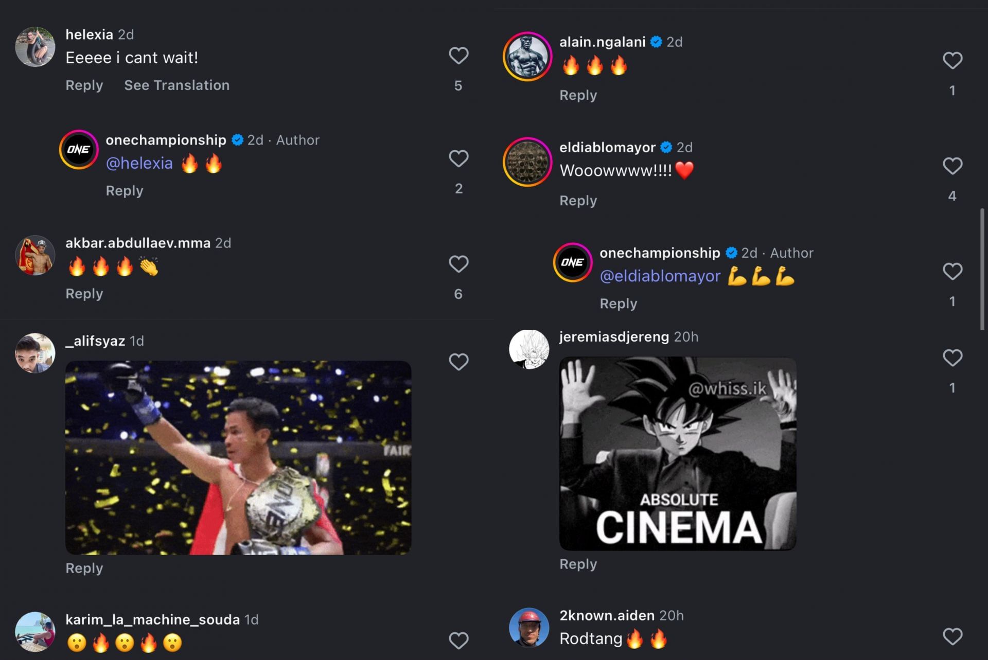 Screenshot from ONE Championship&#039;s Instagram account @onechampionship