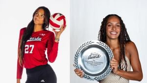 Nebraska Volleyball's Harper Murray reacts as Olivia Babcock set new Pittsburgh Panthers' record with 41 kills