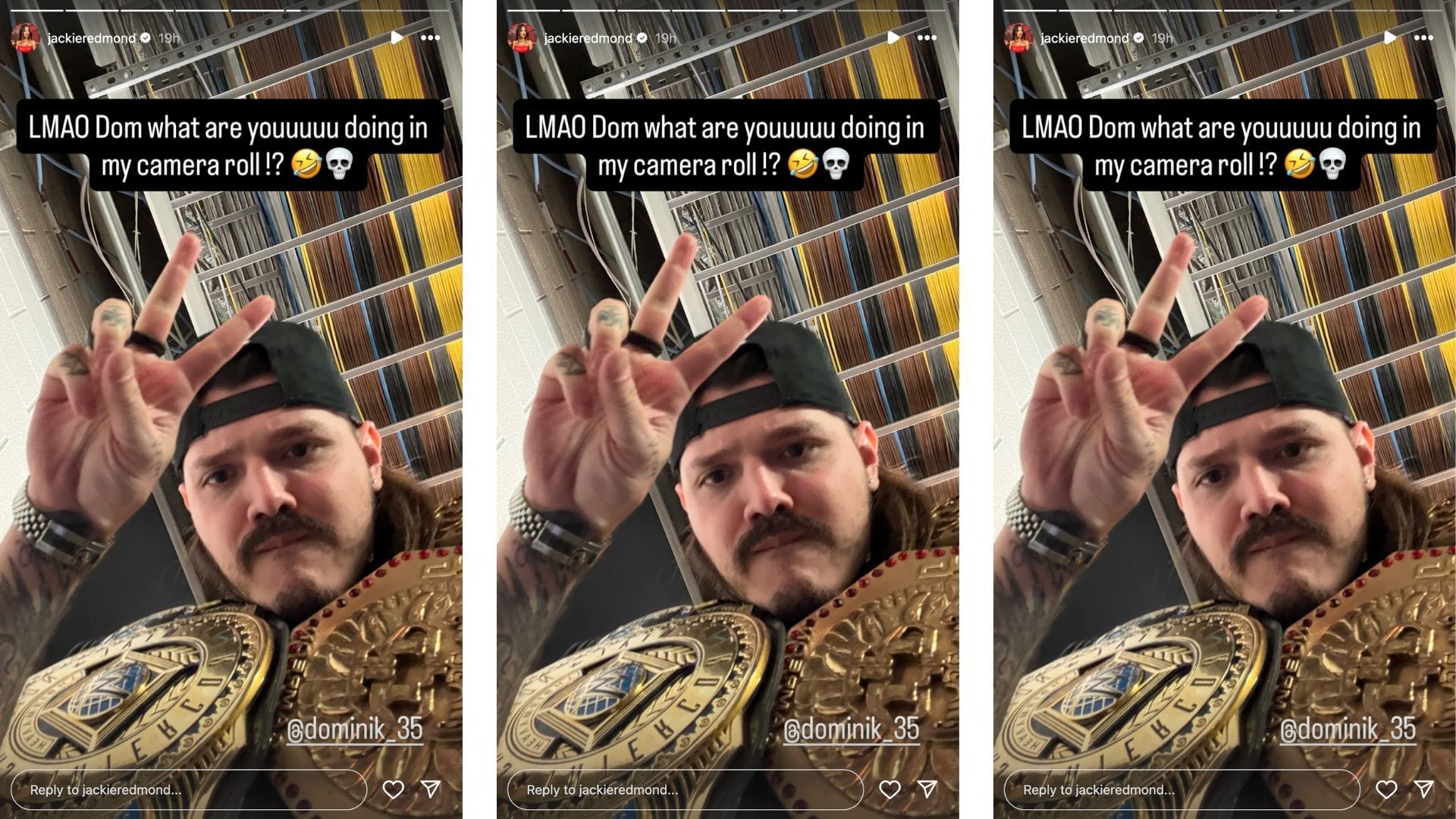 Mysterio left a selfie in a backstage interviewer&#039;s phone. [Image credit: Jackie Redmond on Instagram]