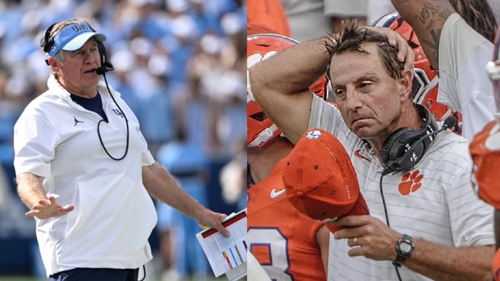 UNC coach Bill Belichick and Clemson coach Dabo Swinney