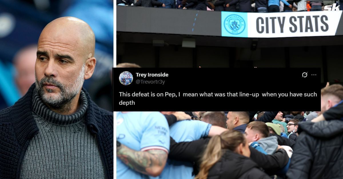 Fans place blame on Pep Guardiola as Manchester City lose 1-0 to Aston Villa (Image credits: Getty, X/@Trevortr3y)