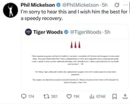 Phil Mickelson reacts to Tiger Woods’ Injury update _ Source: X/@PhilMickelson