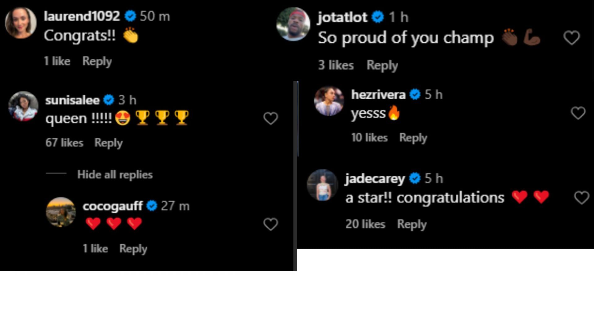 Screengrab of reaction on Coco Gauff&#039;s Instagram post [Image Source : Coco Gauff&#039;s Instagram]