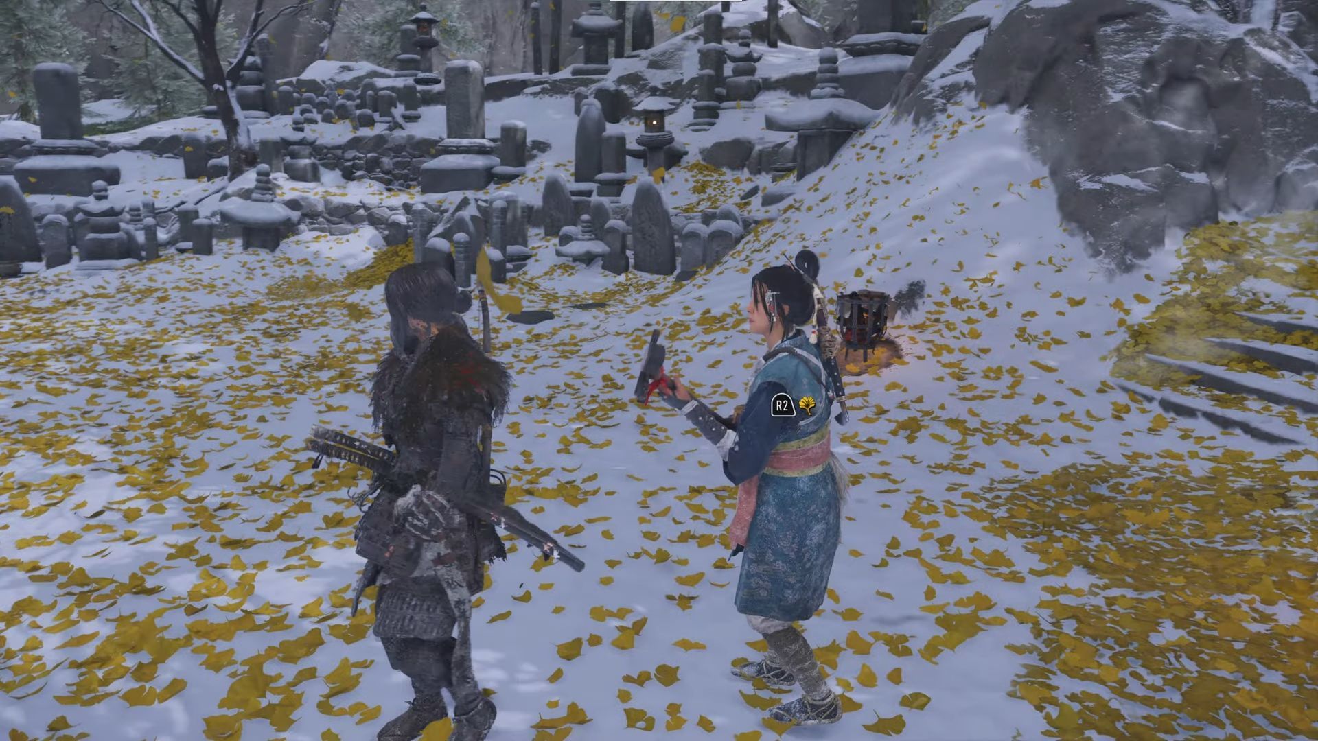 Initiate the conversation with Oyuki in The Tale of the Kitsune quest (Image via Sucker Punch || Youtube@/Malachi Plays Games)