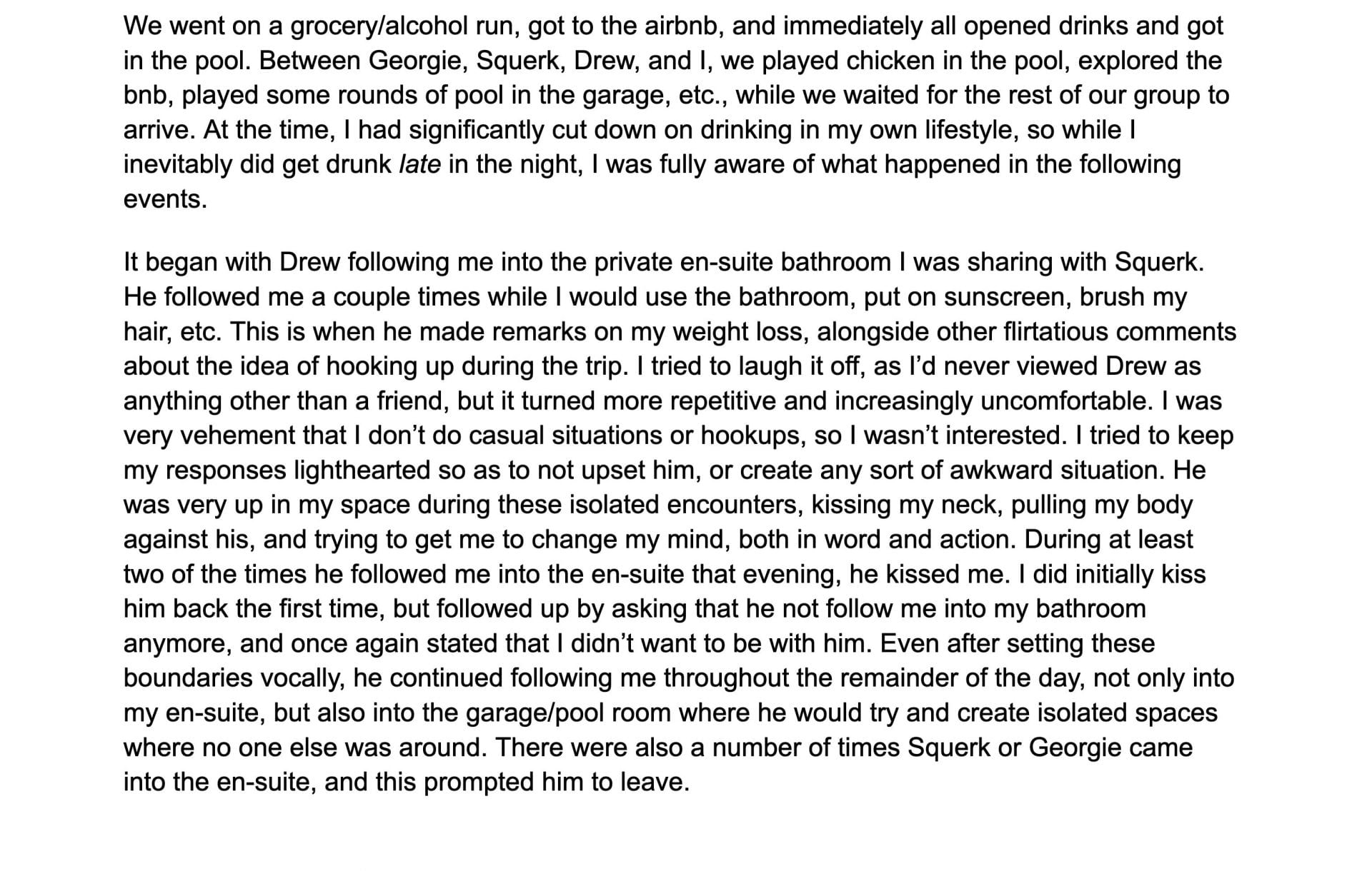 An excerpt from Catsuoka&#039;s Google document, wherein she detailed her alleged experience with Drxx 1/3 (Image via docs.google.com)