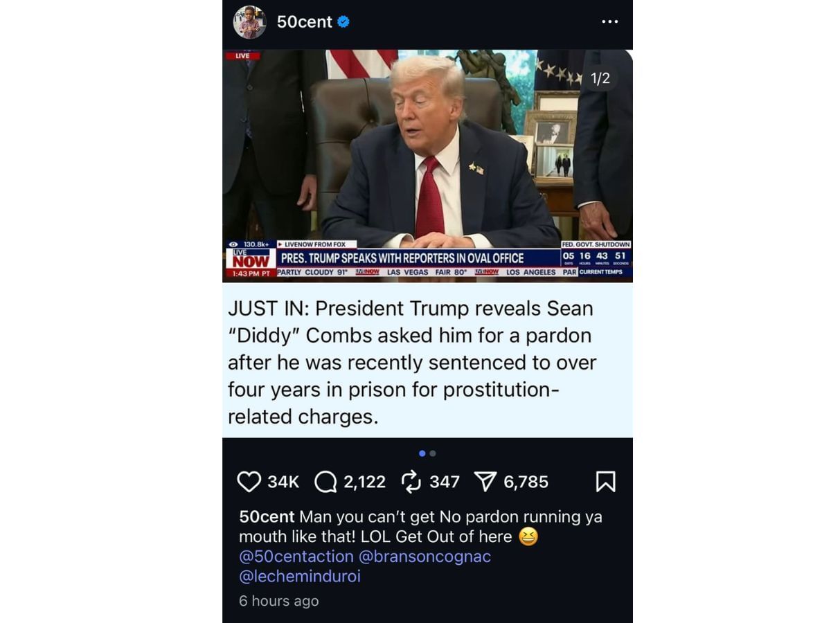 50 Cent&#039;s Instagram post taking a dig Sean Combs (Image Source: Instagram/@50cent)