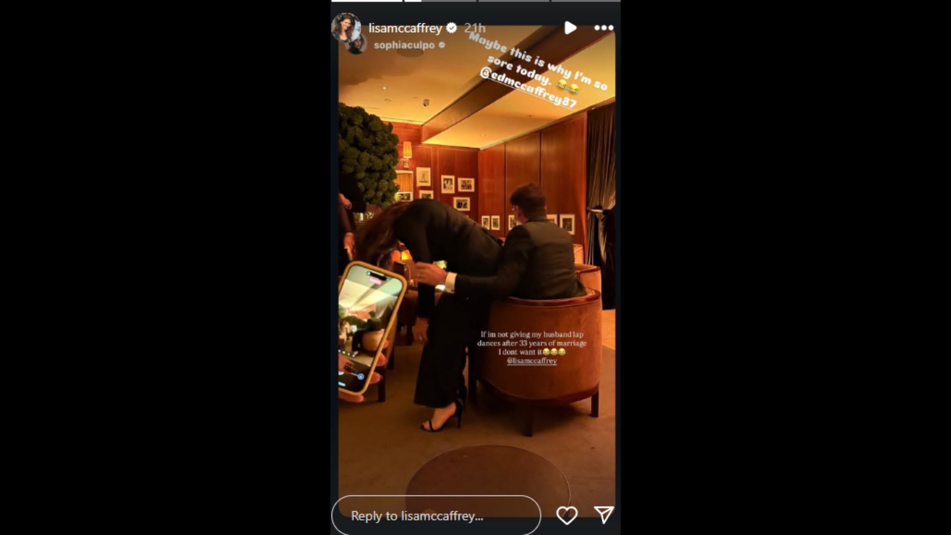 Sophia Culpo shared a video of Ed and Lisa McCaffrey. (Photo via Sophia Culpo&#039;s Instagram Story)