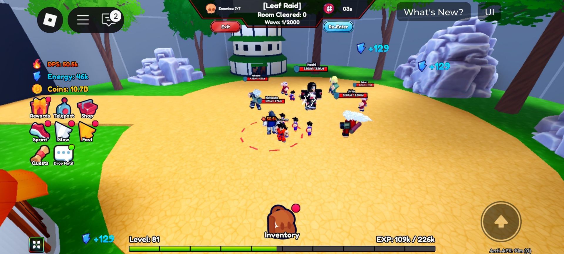 Clearing waves in Leaf Raid (Image via Roblox)