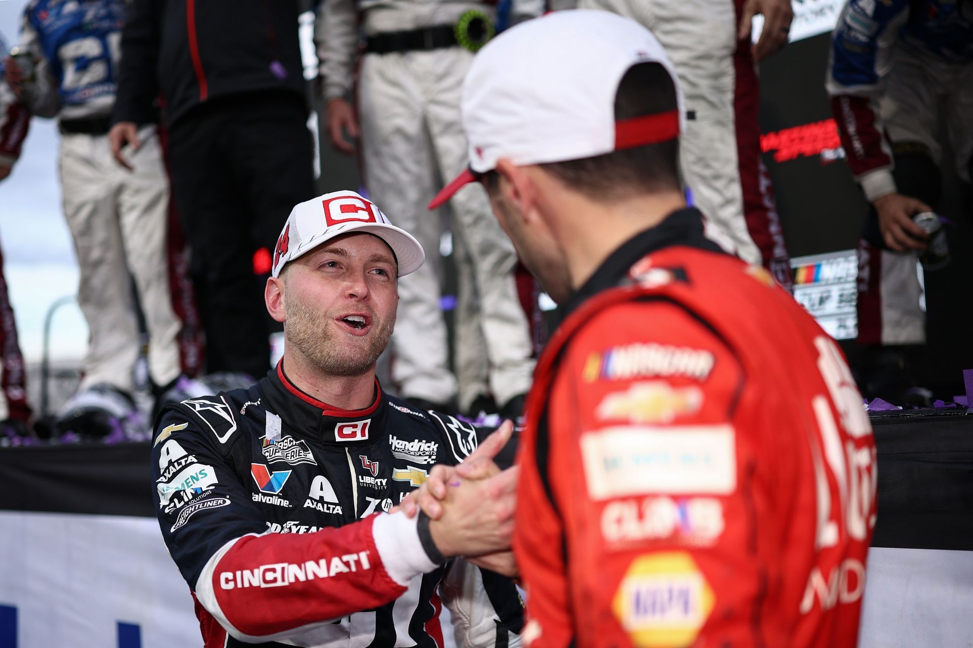 William Byron (L) and Chase Elliott at Martinsville Speedway. Source: Getty