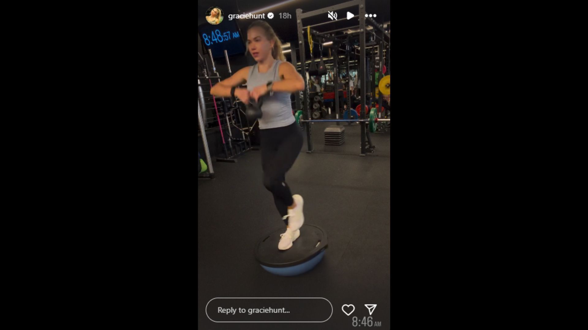 Hunt shared a glimpse of her early morning workout. (Photo via Gracie Hunt&#039;s Instagram Story)