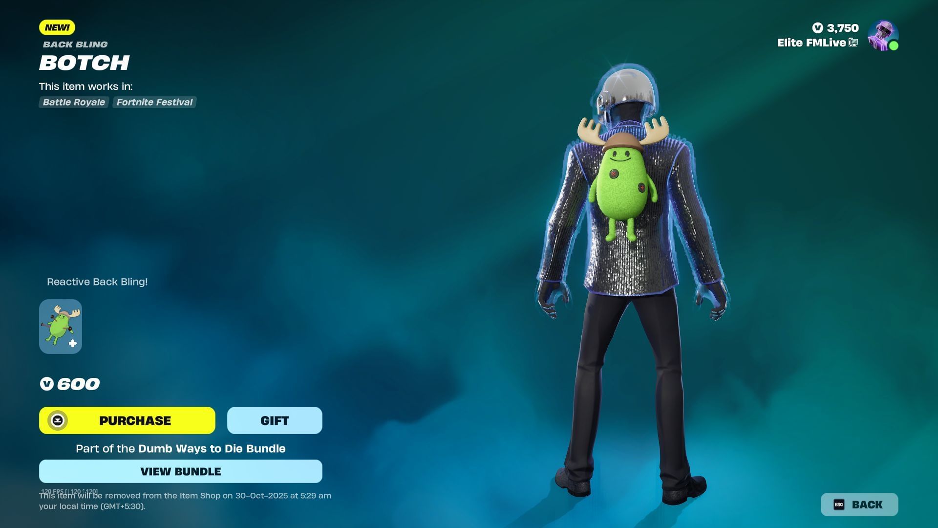 The Dumb Ways to Die collaboration in Fortnite will remain listed in the Item Shop until October 30, 2025 (Image via Sportskeeda Gaming || Epic Games)