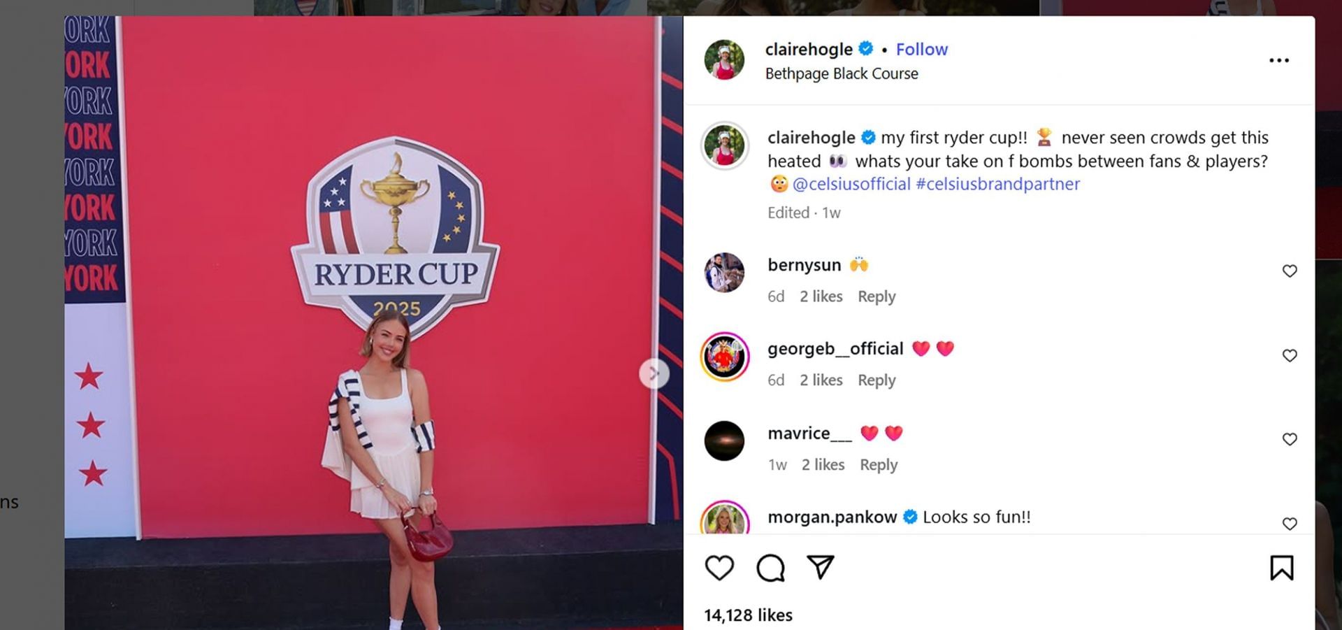 Golf influencer shares a glimpse of Day 1 Ryder Cup outing/@clairehogle