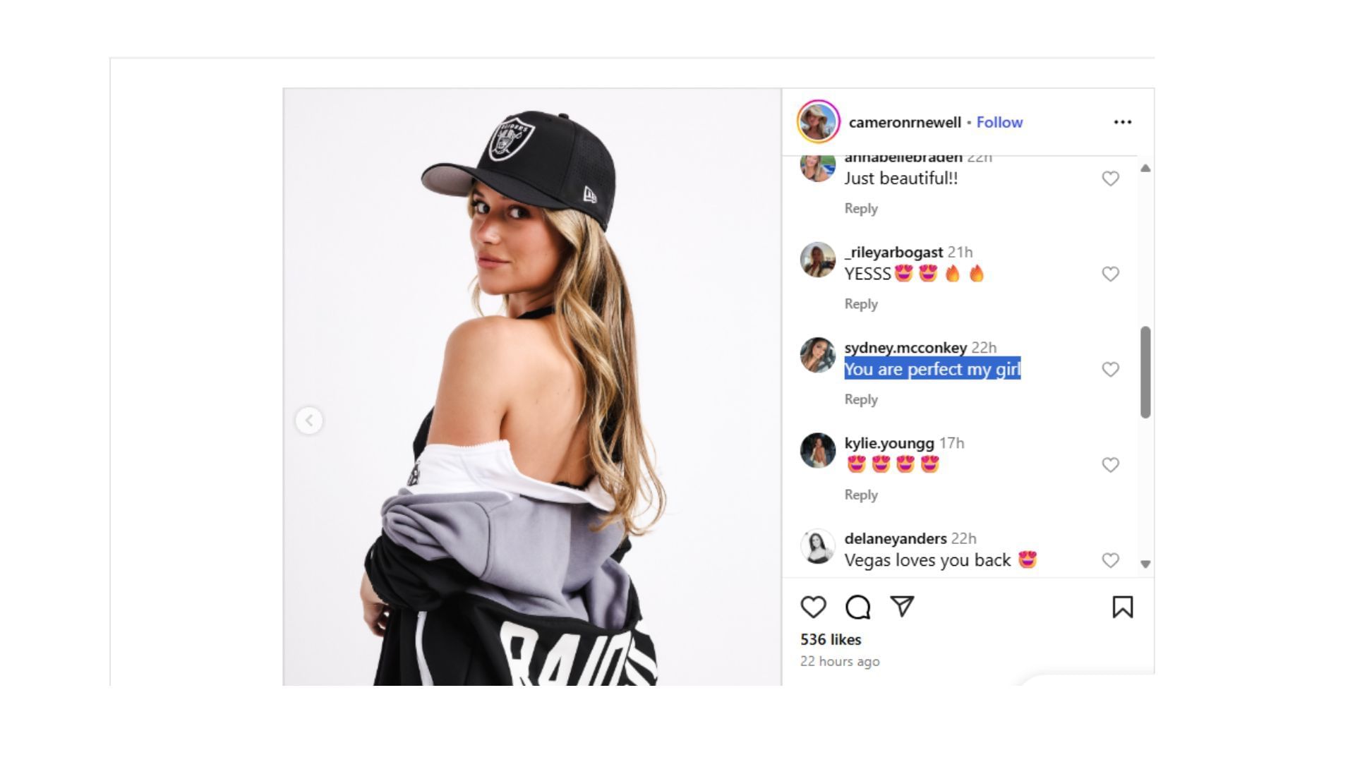 Sydney McConkey commented on Cameron Rose&#039;s post. (Comment via Cameron Rose&#039;s Instagram)