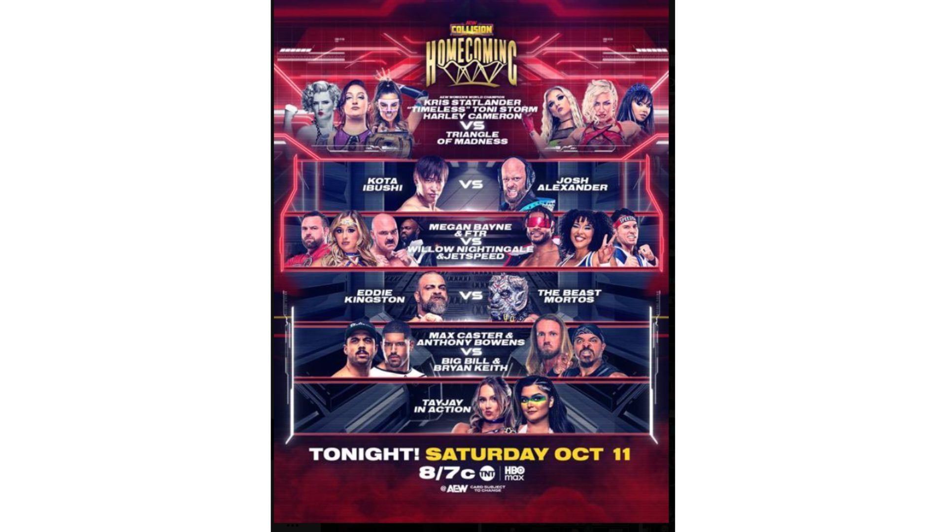 Match card for AEW Collision Homecoming [Image Credits: Tony Khan&#039;s X profile]