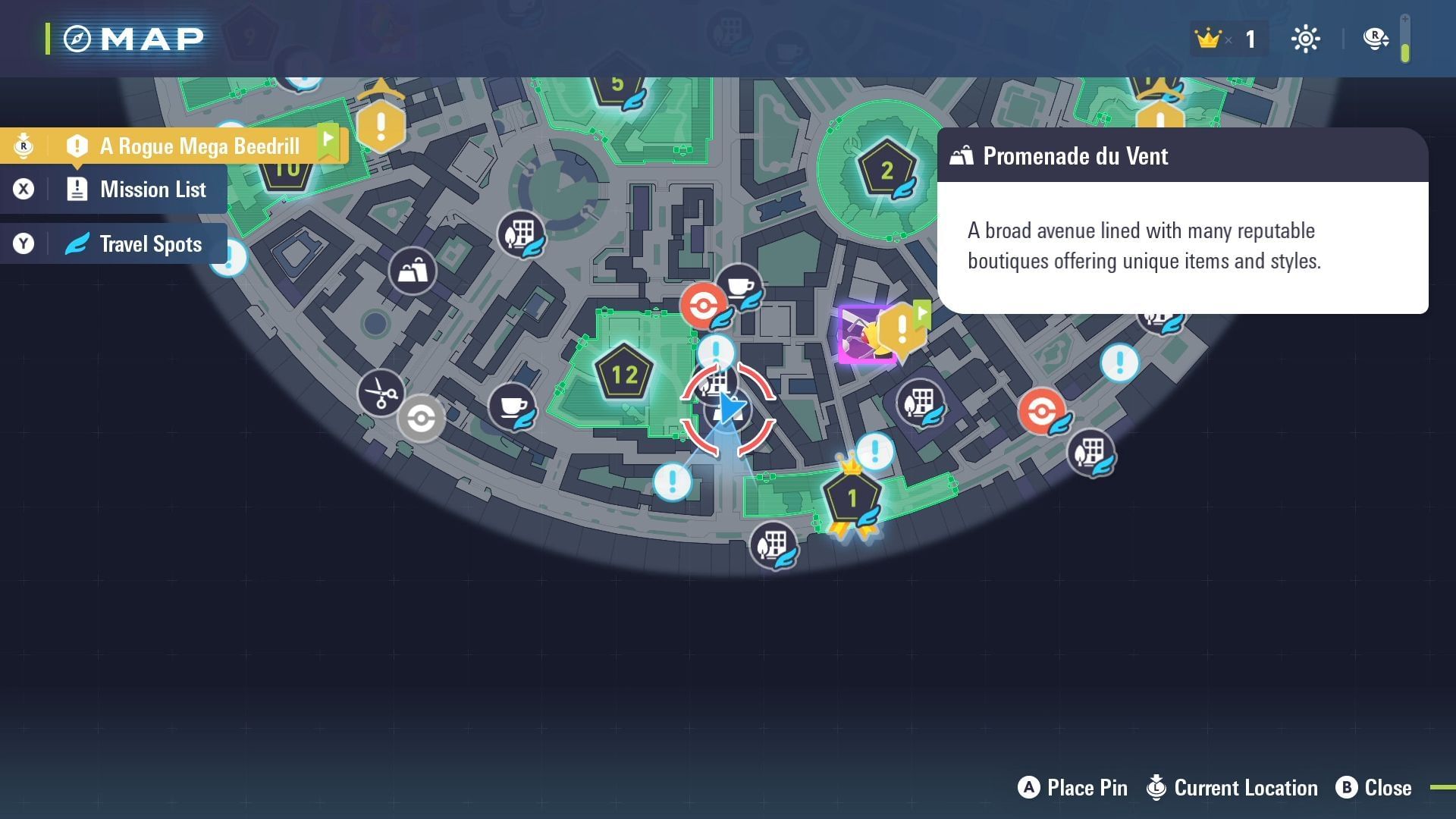 Promenade du Vent&#039;s location on the map (Image via The Pokemon Company)