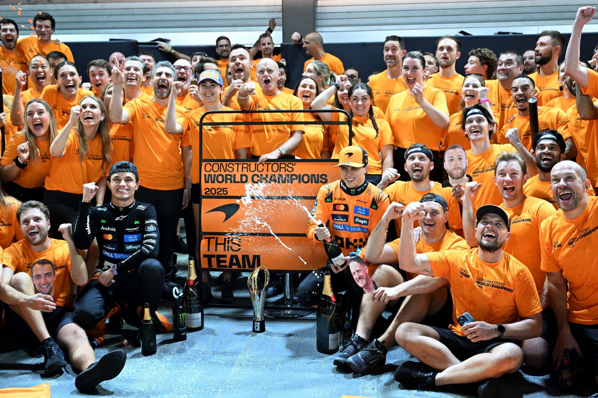 Lando Norris and Oscar Piastri celebrates Constructors&#039; Championship with McLaren at the F1 Grand Prix Of Singapore - Source: Getty