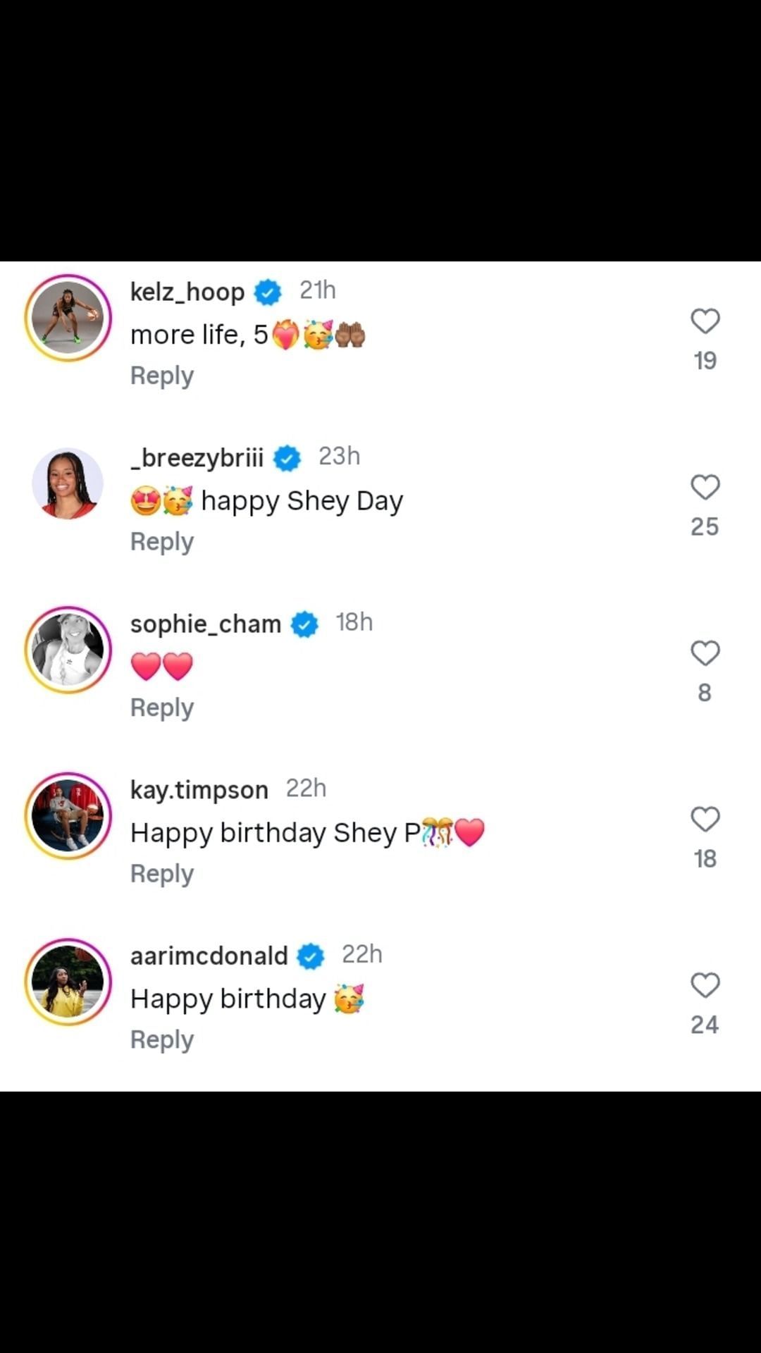 Kelsey Mitchell, Aliyah Boston, and other Indiana Fever players greeted Shey Peddy. Credit: Peddy/IG