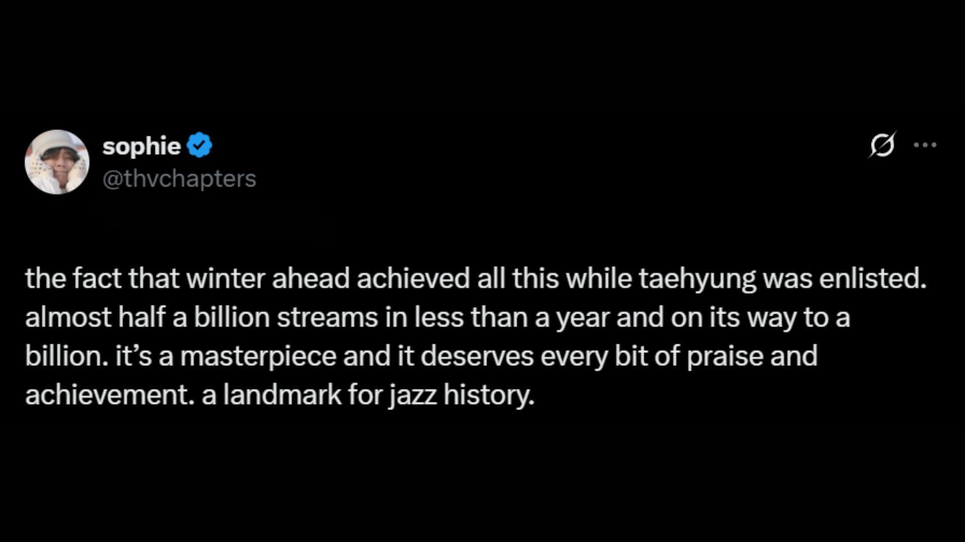 Taehyung&#039;s Winter Ahead is nominated for two awards at the MAMA Awards (Image via X/thvchapters)