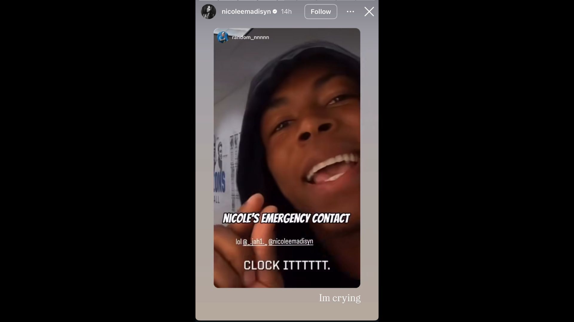 Nicole reacted to Gibbs&#039; silly video. (Photo via Nicoleemadisyn on Instagram)