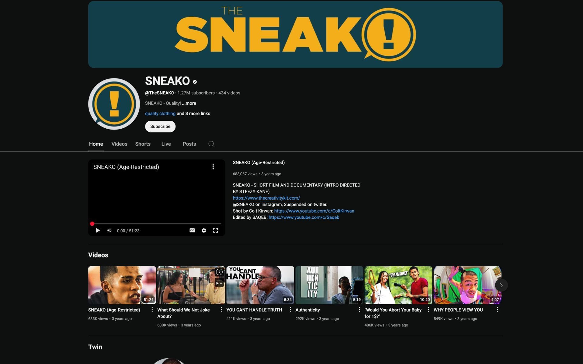 Sneako&#039;s YouTube channel has been unbanned after three years and is accessible as of this writing (Image via youtube.com)