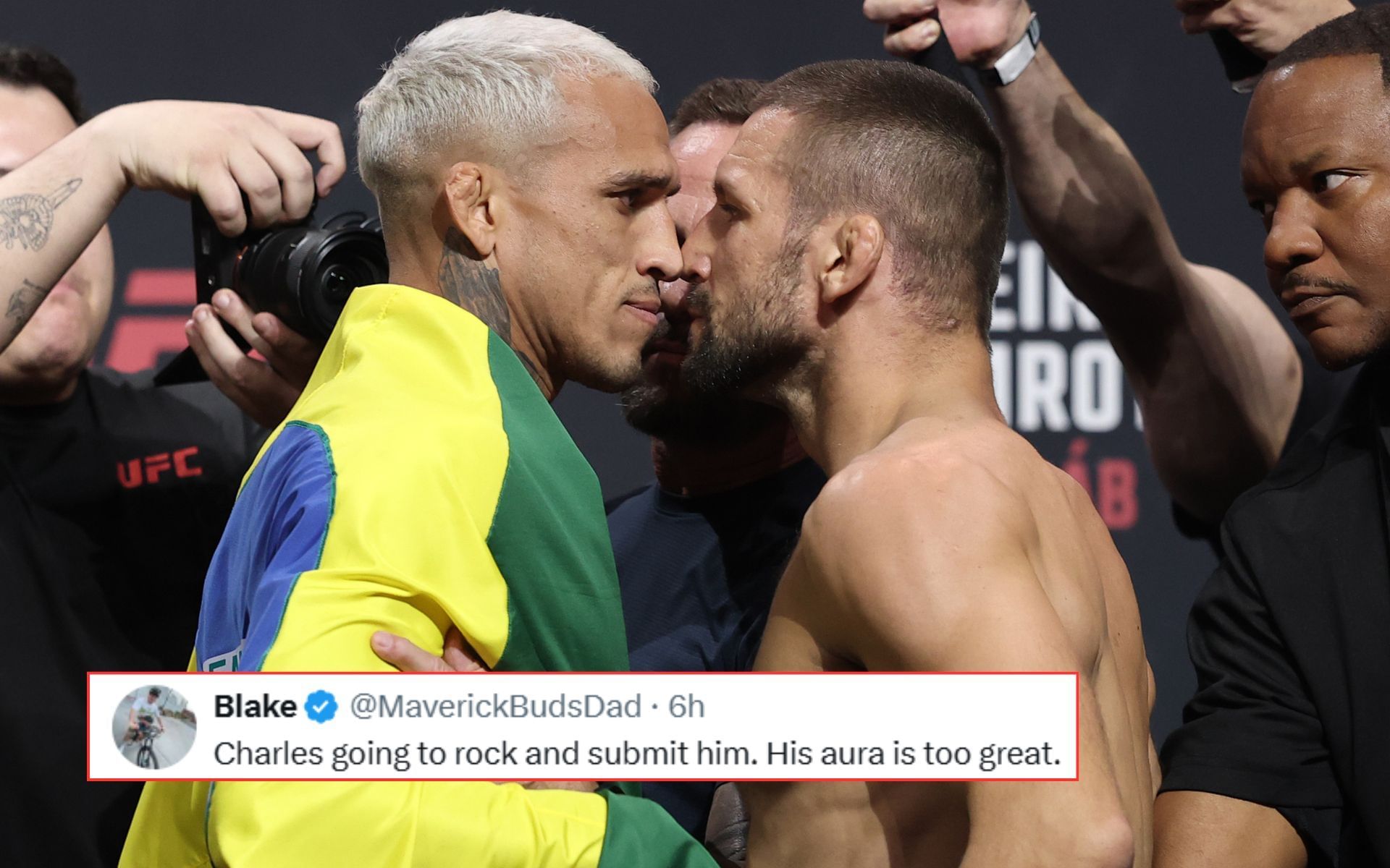 Charles Oliveira (left) facing off against Mateusz Gamrot (right) ahead of UFC Rio. [Image courtesy: Getty Images]