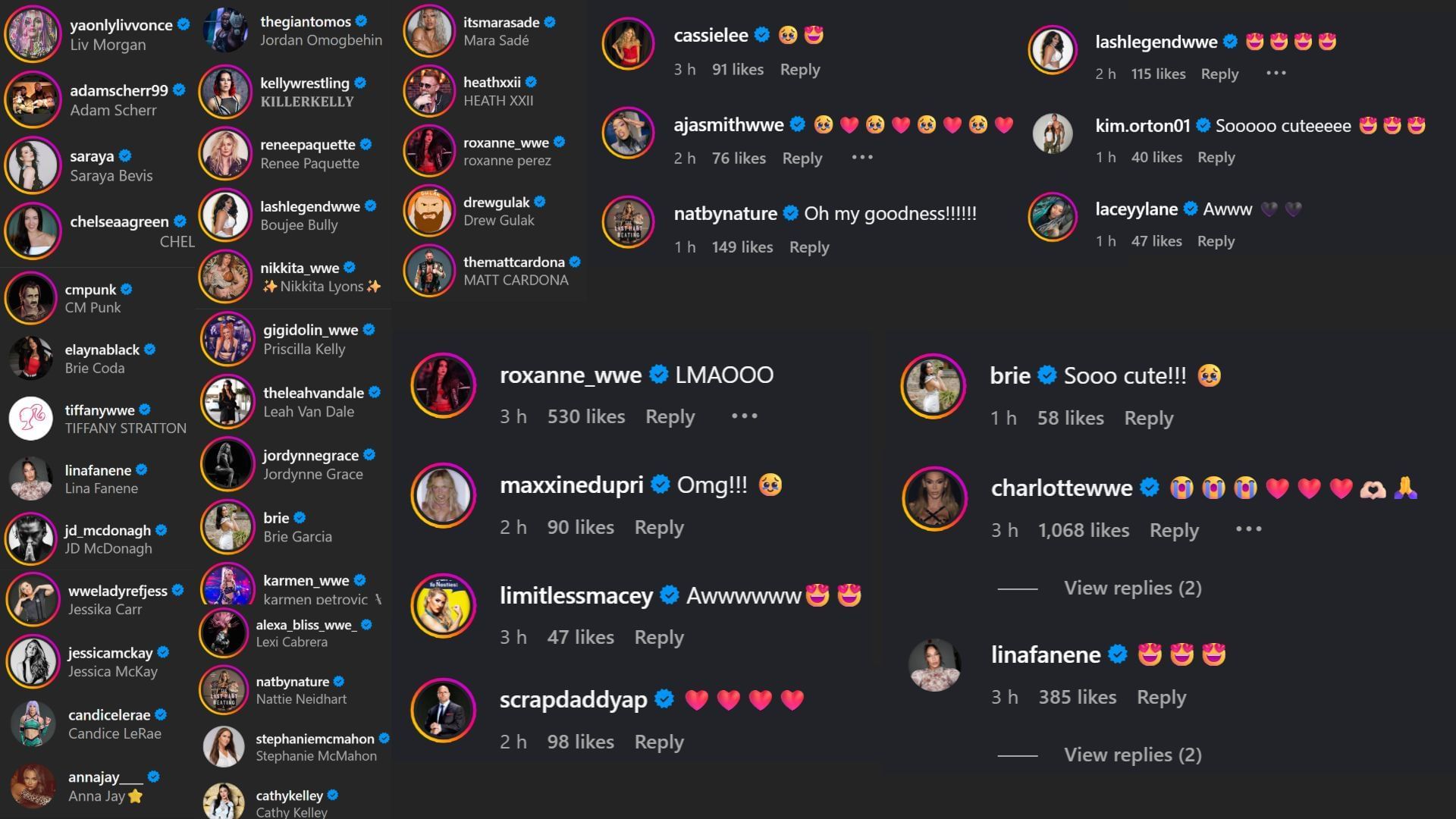 Screenshots of stars&#039; likes and comments [Image credit: Naomi&#039;s Instagram]