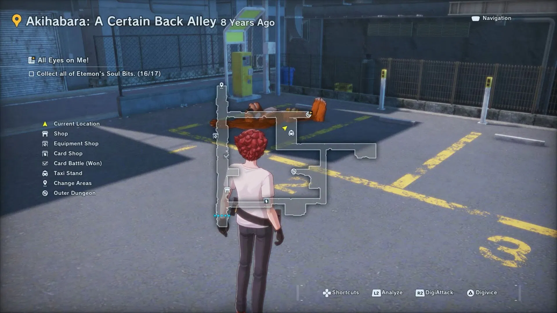 Etemon Soul Bit 11 is near the taxi in this back alley (Image via Bandai Namco Entertainment | Youtube: Ventus SGN)