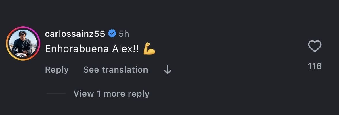 Carlos Sainz&#039;s comment on Alex Marquez&#039;s post - via @alexmarquez73 on Instagram